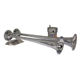 AFI DUAL TRUMPET AIR HORN 17" CHROME 24V 10A 121dB (click for enlarged image)
